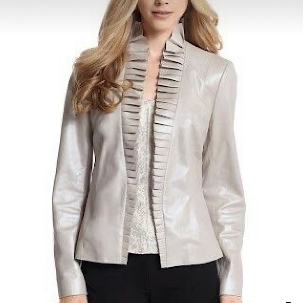 WHBM PLEATED COLLAR LEATHER JACKET